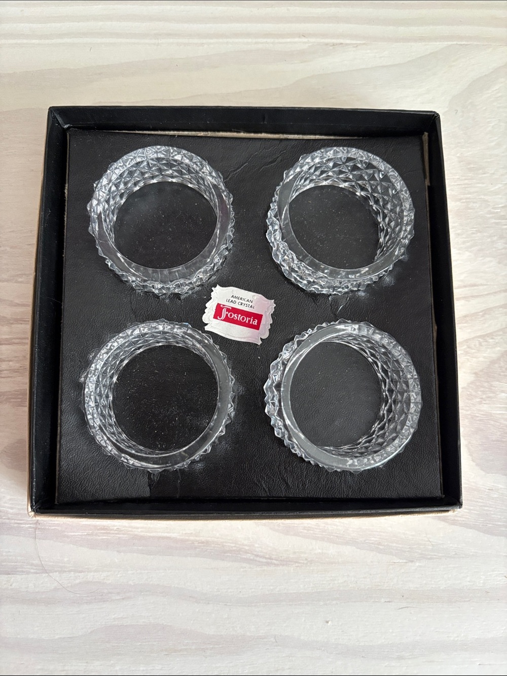Fostoria American Lead Crystal 2" Napkin Rings Set of 4 Original Box